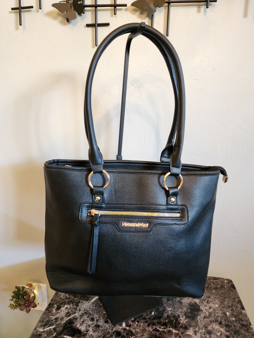 Montana West Black Faux Leather Tote Bag